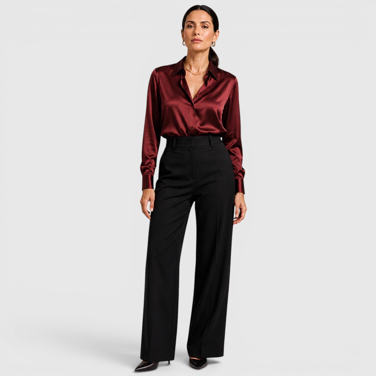 Monvaline | Women's Satin Collared Blouse Elegant Everyday Style