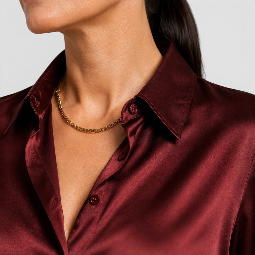 Monvaline | Women's Satin Collared Blouse Elegant Everyday Style