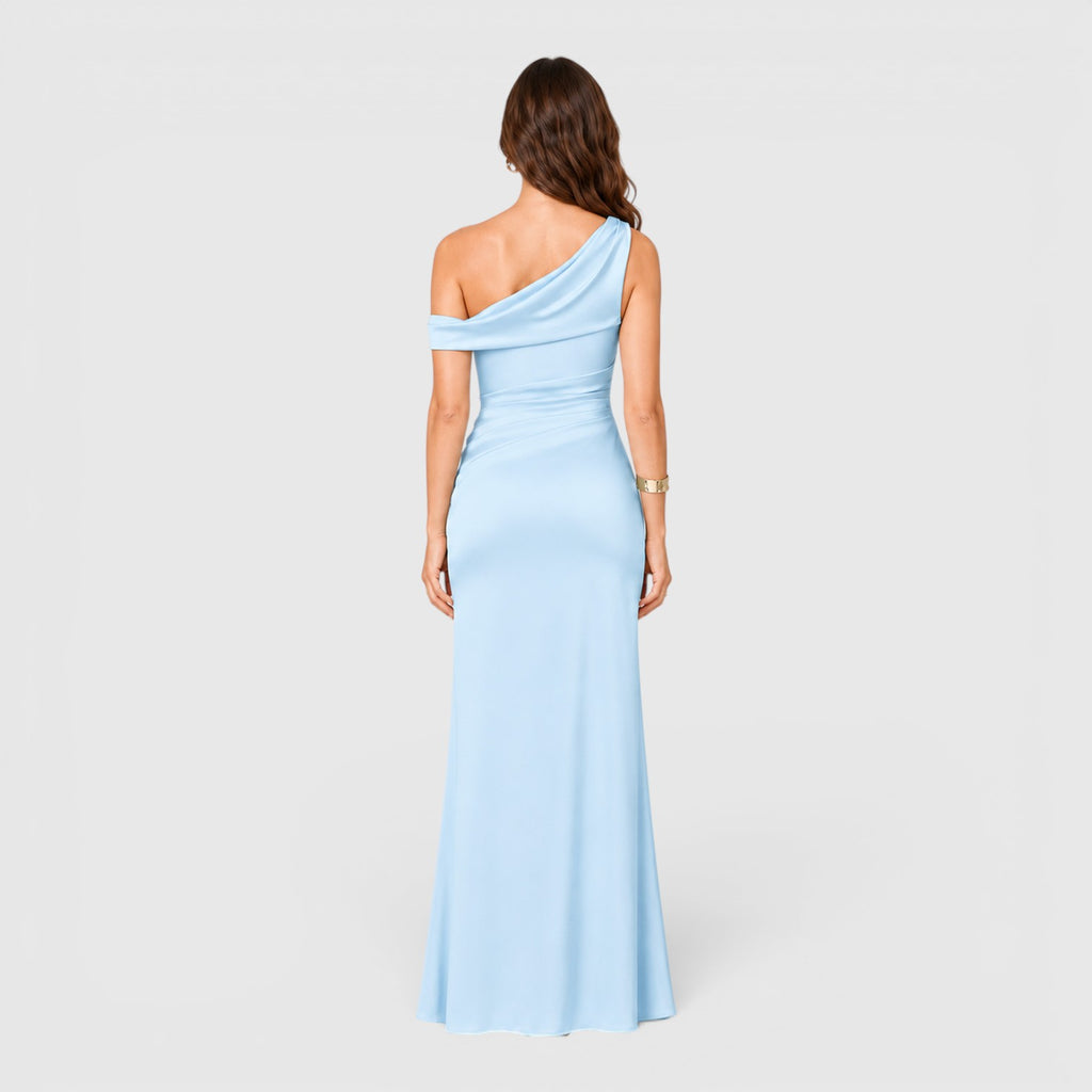 Monvaline | Women's Satin One-Shoulder Elegant Evening Dress