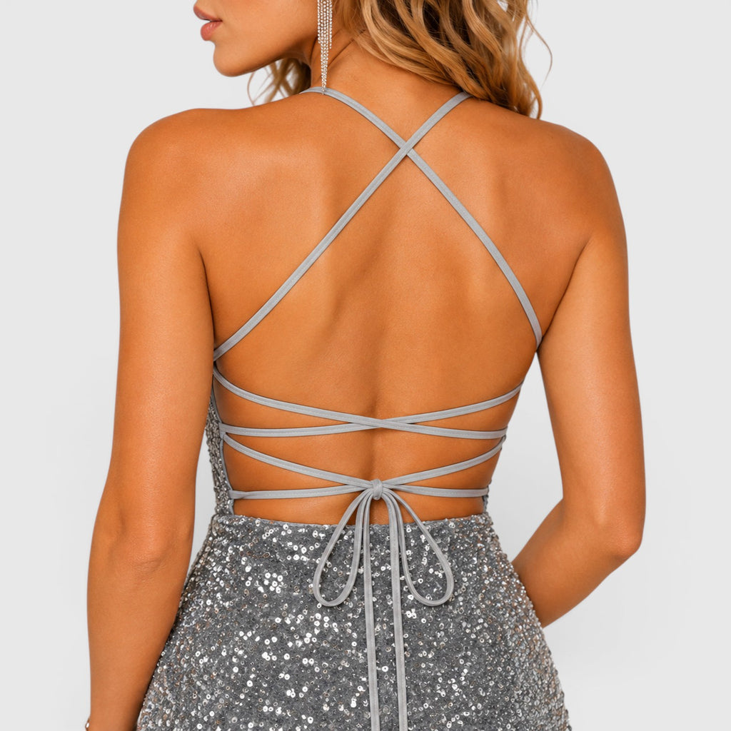Monvaline | Women's Sequin Slim Fit Bodycon Mini Party Dress