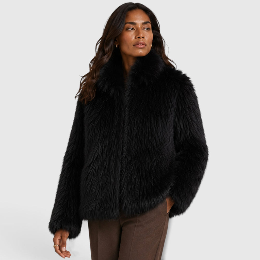 Monvaline | Women's Short Faux Fur Coat – Zip-Up Design