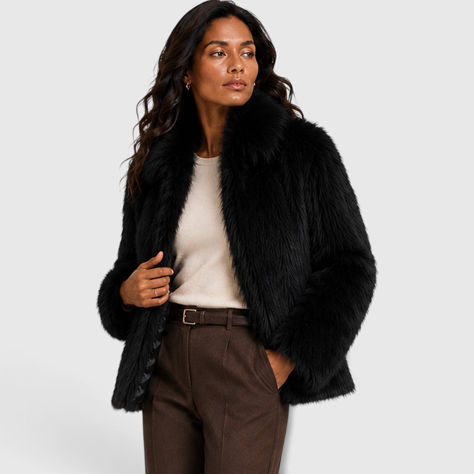 Monvaline | Women's Short Faux Fur Coat – Zip-Up Design