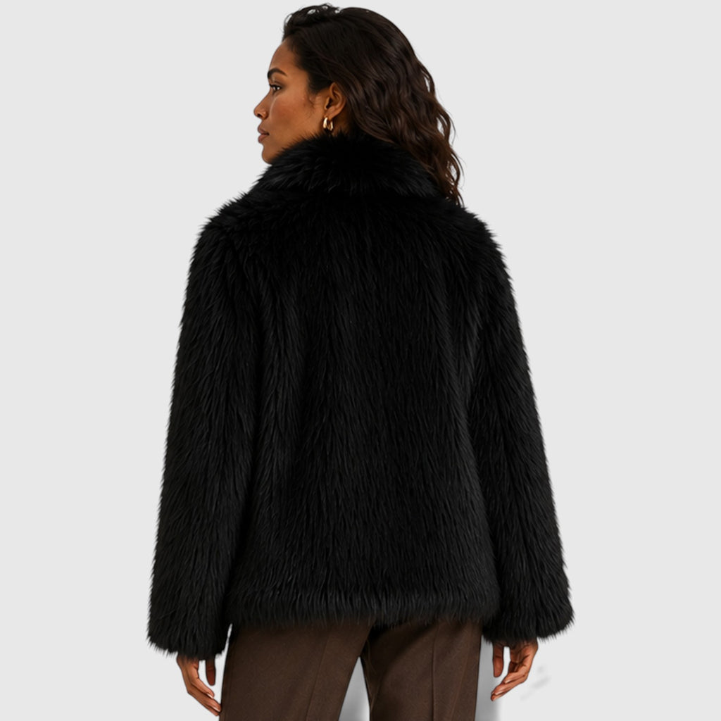 Monvaline | Women's Short Faux Fur Coat – Zip-Up Design