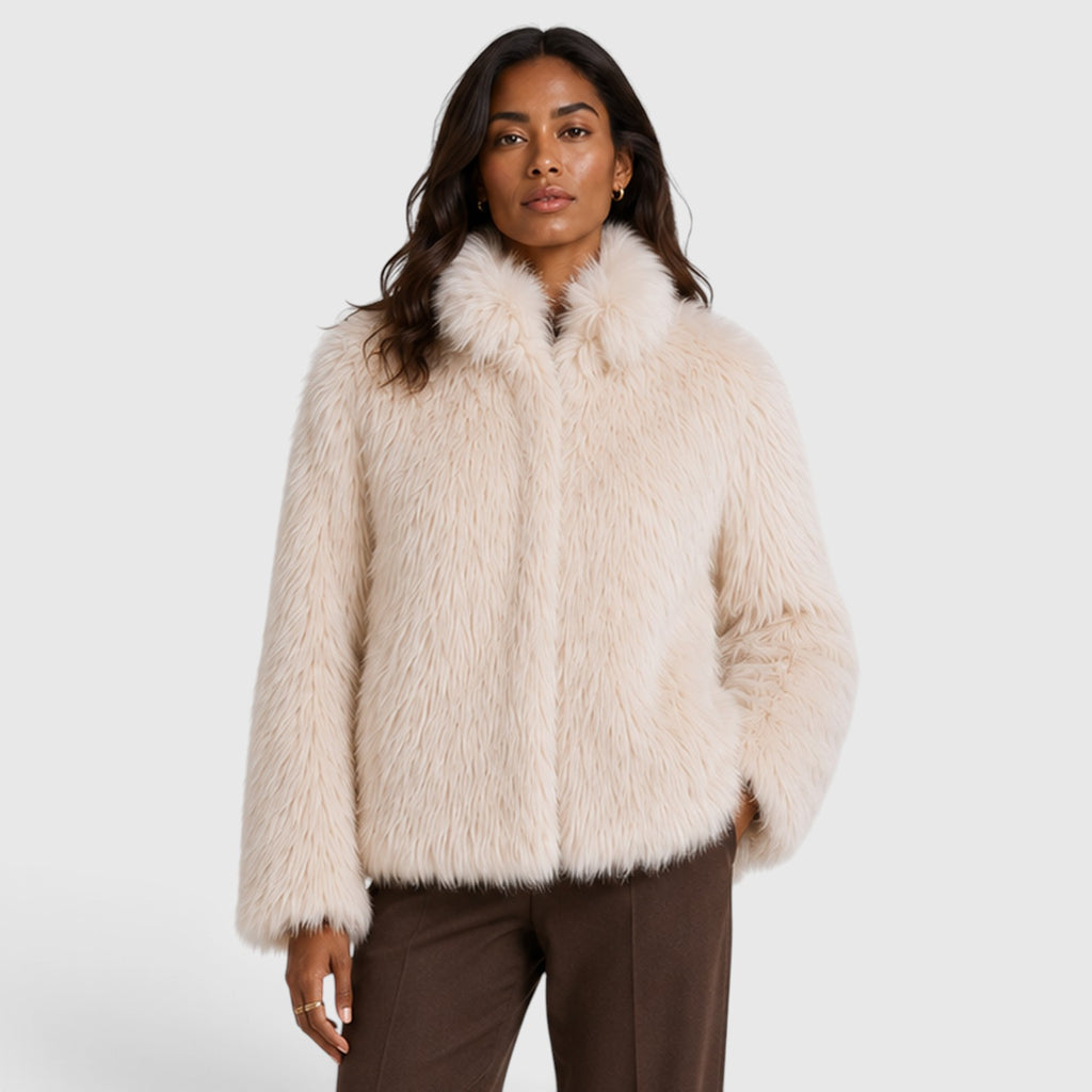 Monvaline | Women's Short Faux Fur Coat – Zip-Up Design