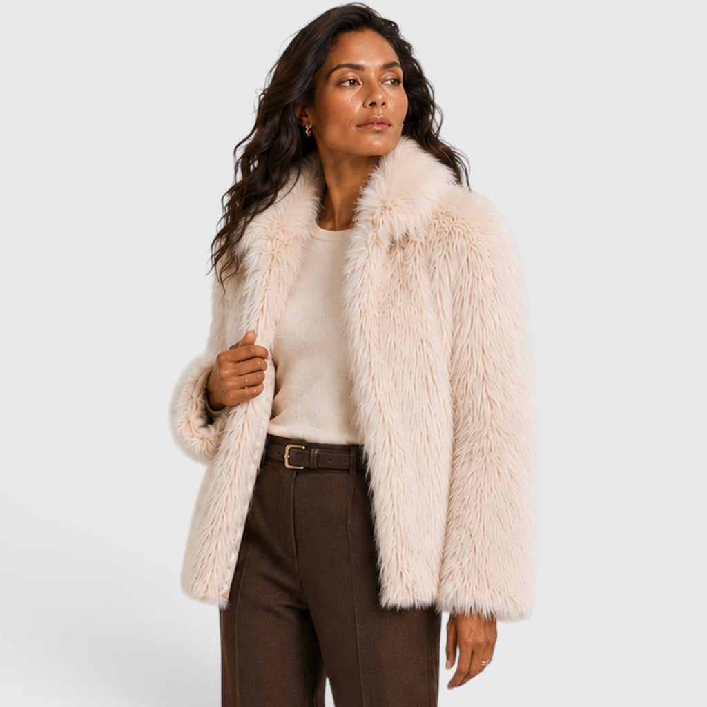 Monvaline | Women's Short Faux Fur Coat – Zip-Up Design