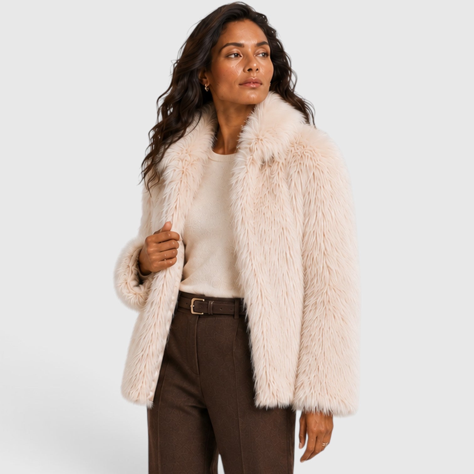 Monvaline | Women's Short Faux Fur Coat – Zip-Up Design