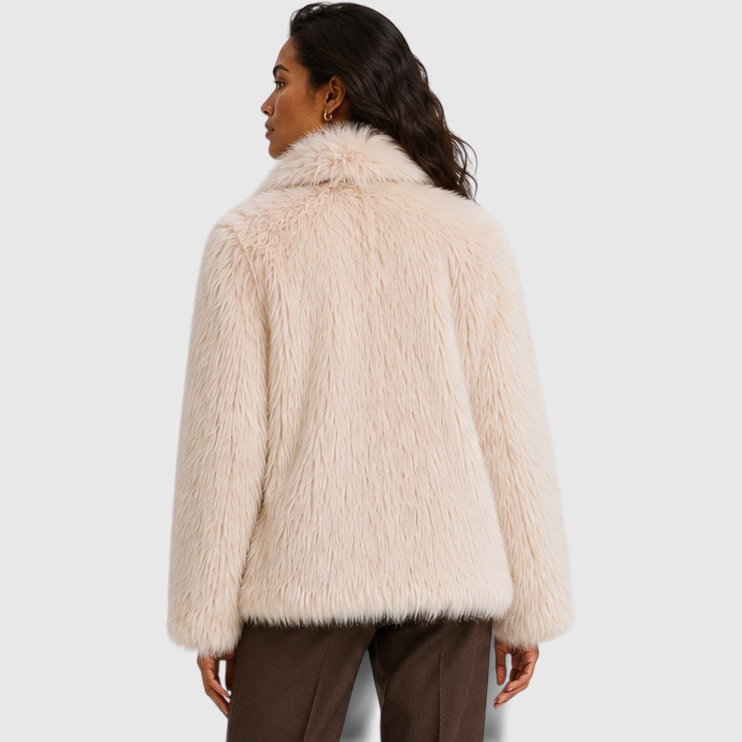 Monvaline | Women's Short Faux Fur Coat – Zip-Up Design