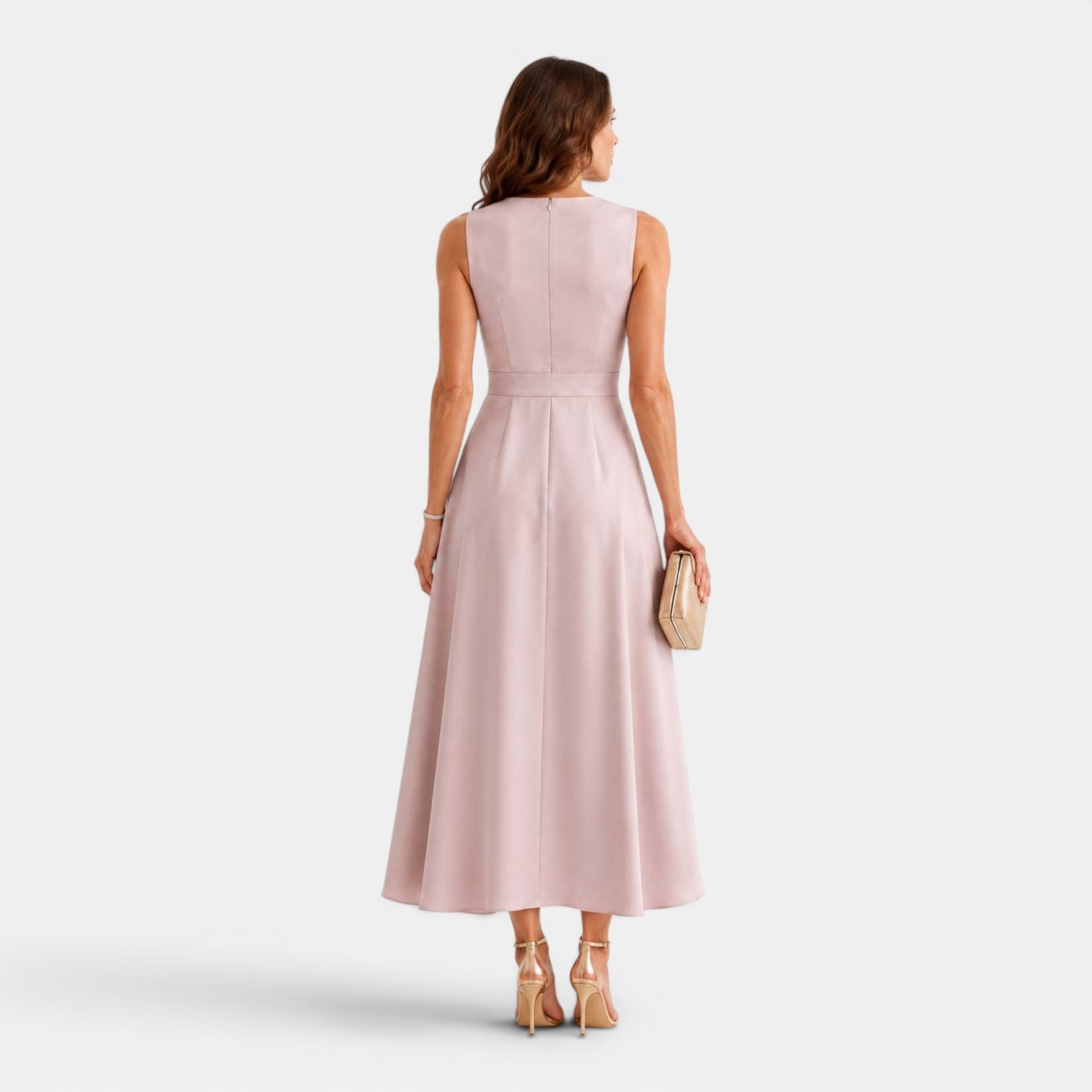 Monvaline | Women's Sleeveless V-Neck Elegant Wrap Front Asymmetrical Midi Dress