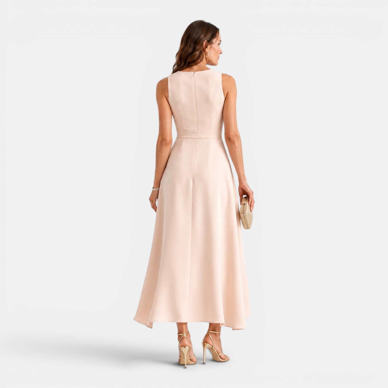 Monvaline | Women's Sleeveless V-Neck Elegant Wrap Front Asymmetrical Midi Dress