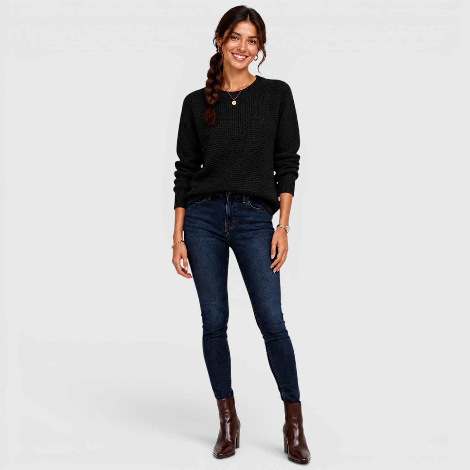 Monvaline | Women's Soft Chenille Crew Neck Jumper for Work
