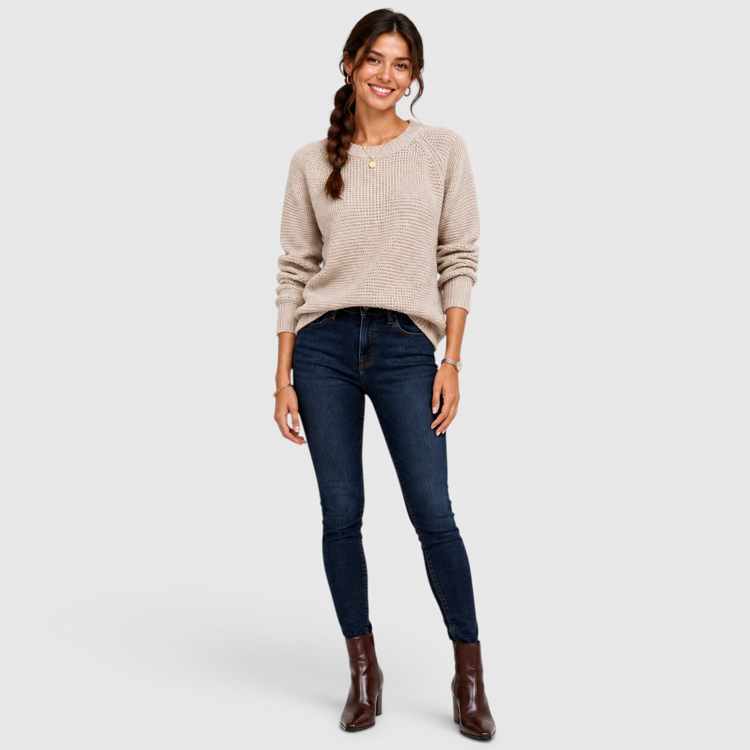Monvaline | Women's Soft Chenille Crew Neck Jumper for Work