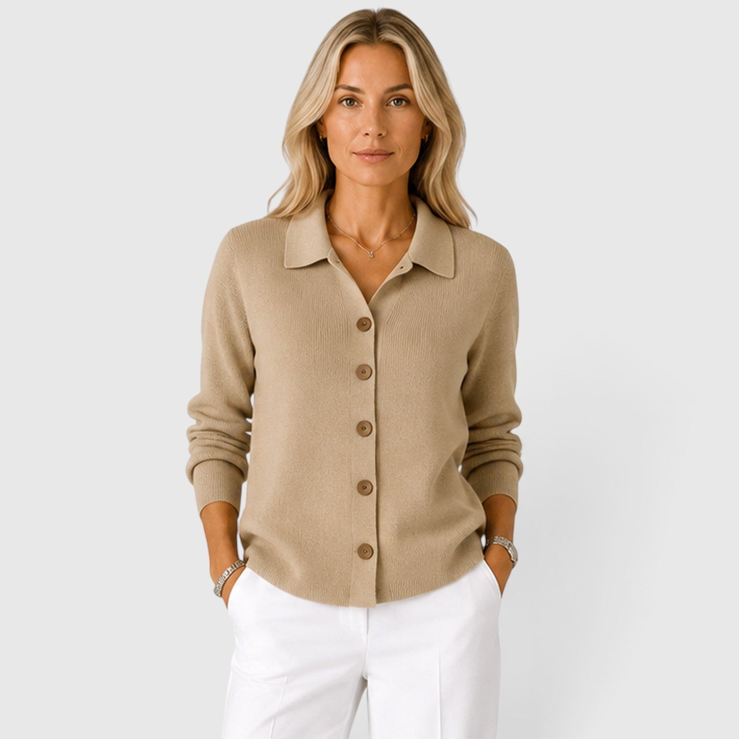 Monvaline | Women's Soft Knit Collared Cardigan Button-Up Classic Style