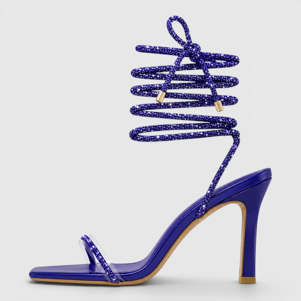 Monvaline | Women's Strappy Stiletto Sandals Square Toe Evening Heels