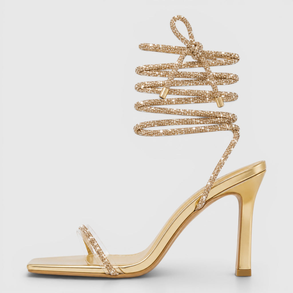 Monvaline | Women's Strappy Stiletto Sandals Square Toe Evening Heels