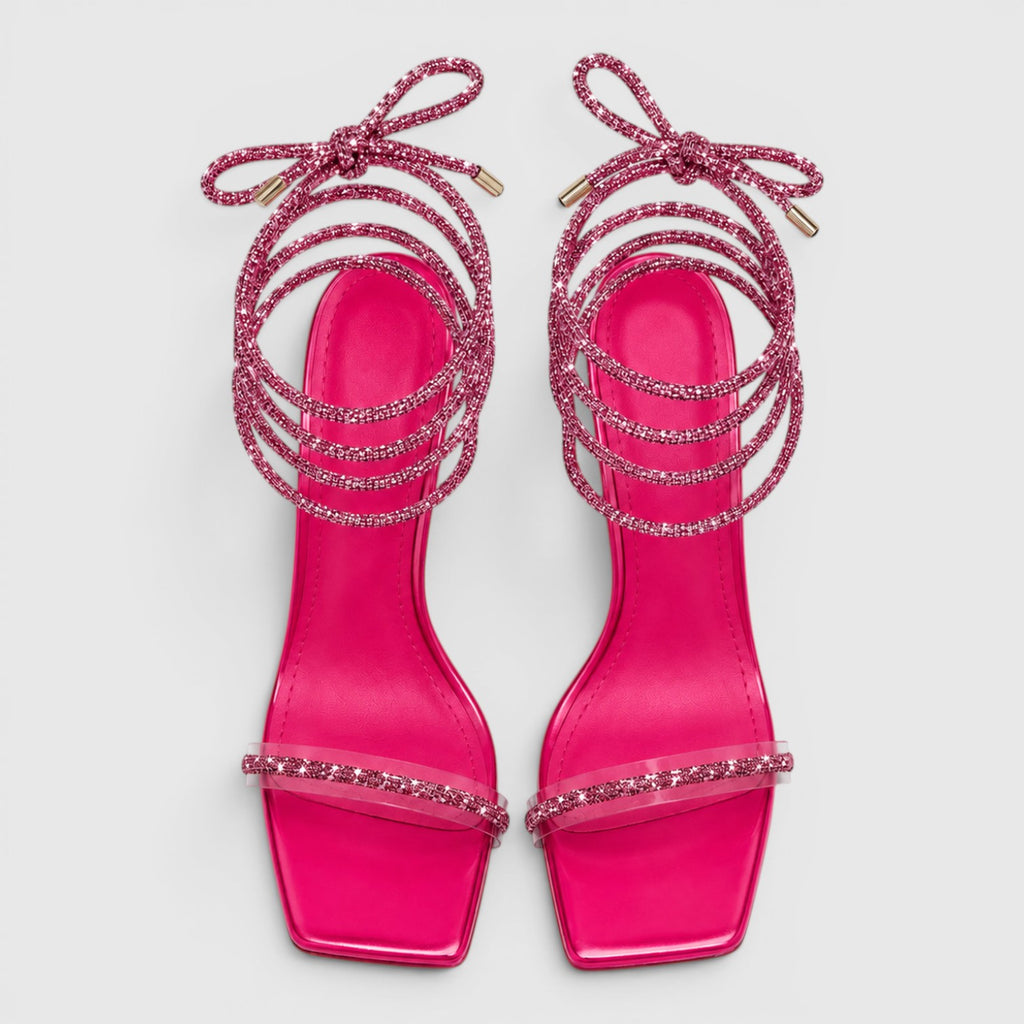 Monvaline | Women's Strappy Stiletto Sandals Square Toe Evening Heels