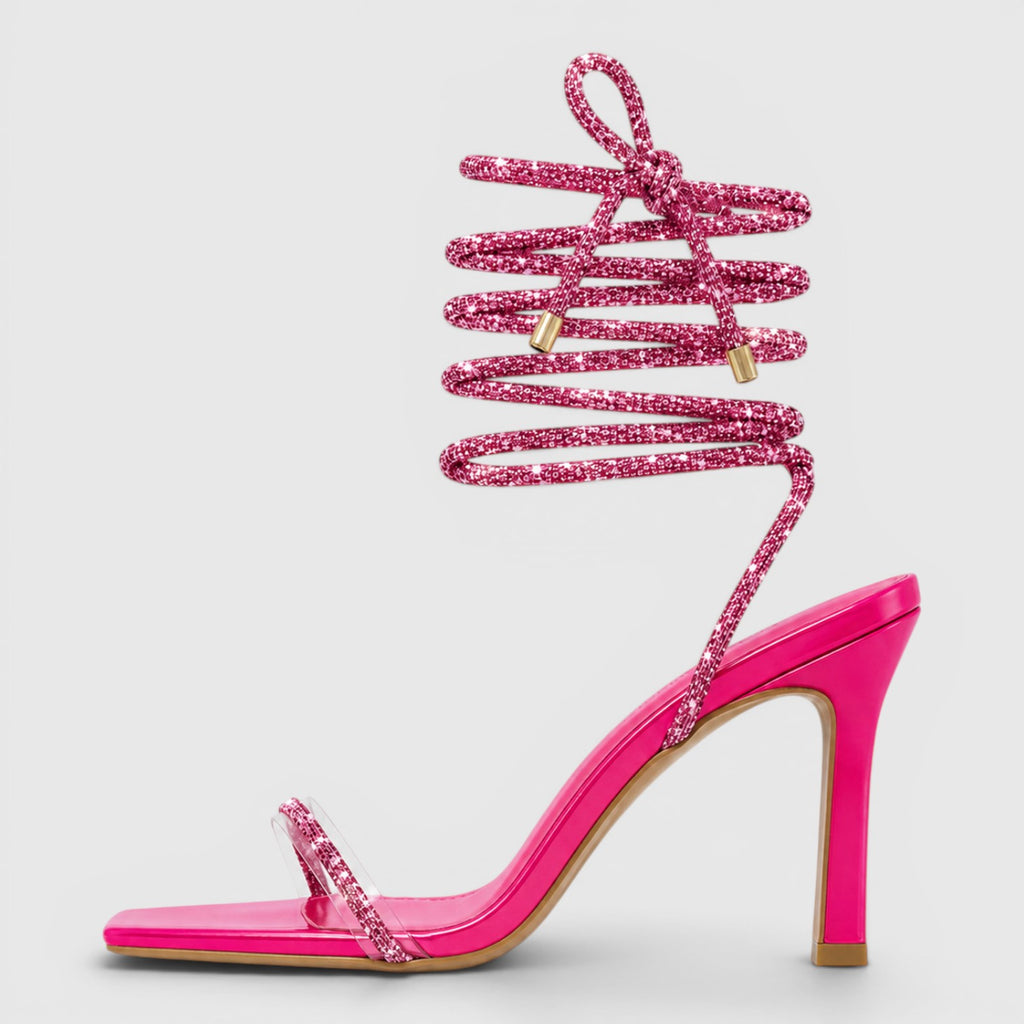 Monvaline | Women's Strappy Stiletto Sandals Square Toe Evening Heels