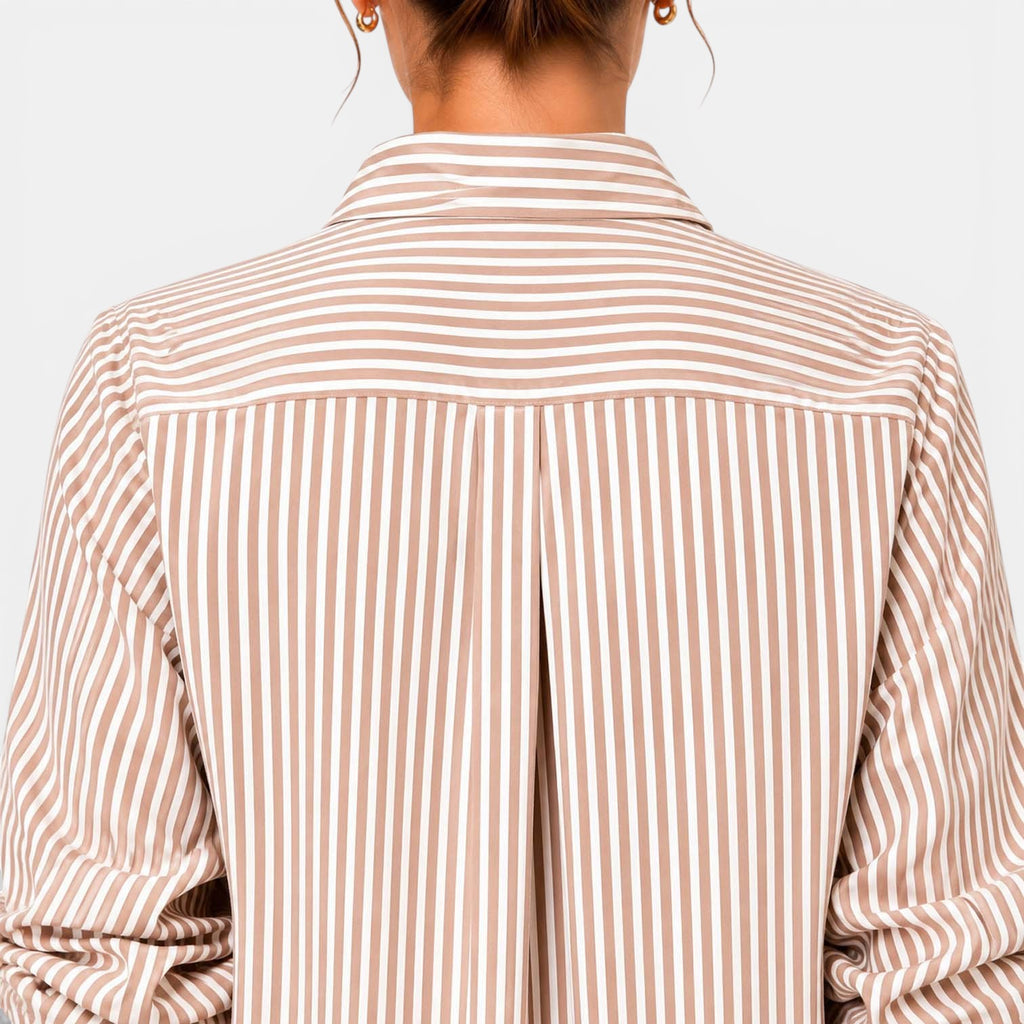 Monvaline | Women's Striped Casual Dress V-Neck Loose Fit Midi Dress