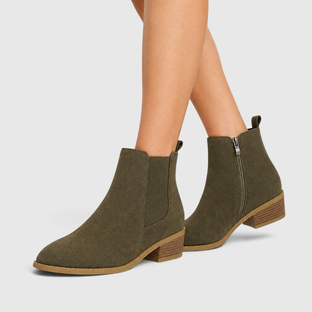 Monvaline | Women's Suede Ankle Boots Mid Heel for Smart Casual Outfits