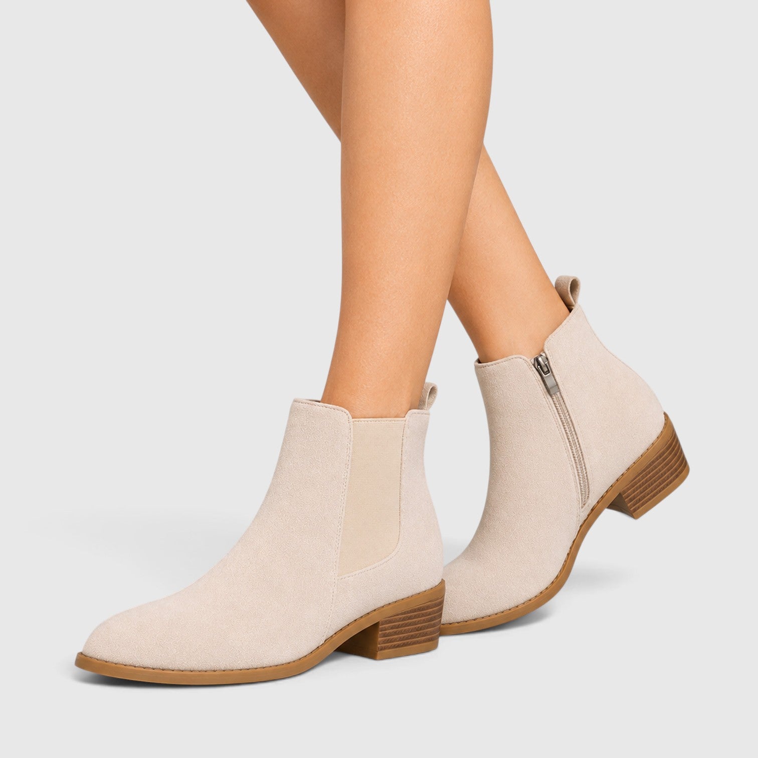 Monvaline | Women's Suede Ankle Boots Mid Heel for Smart Casual Outfits