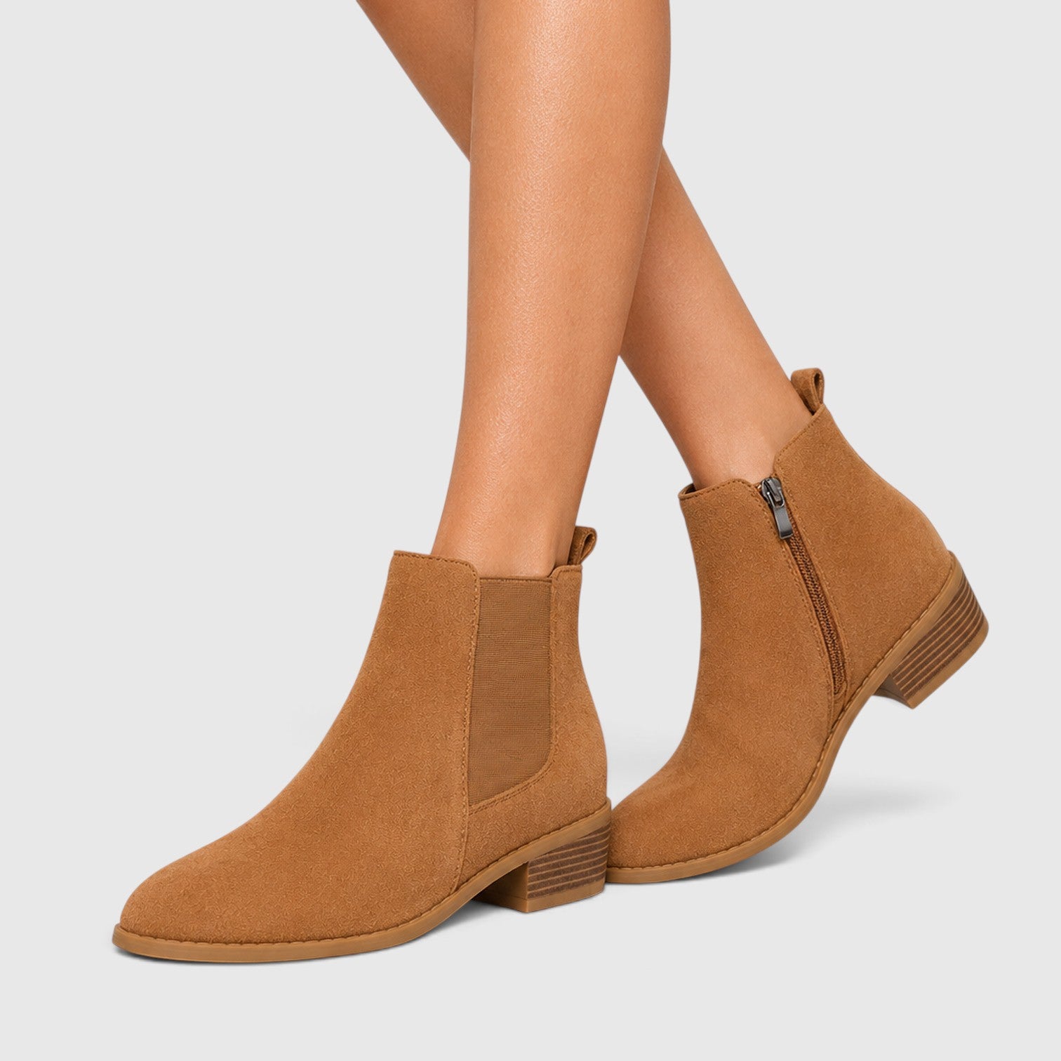 Monvaline | Women's Suede Ankle Boots Mid Heel for Smart Casual Outfits