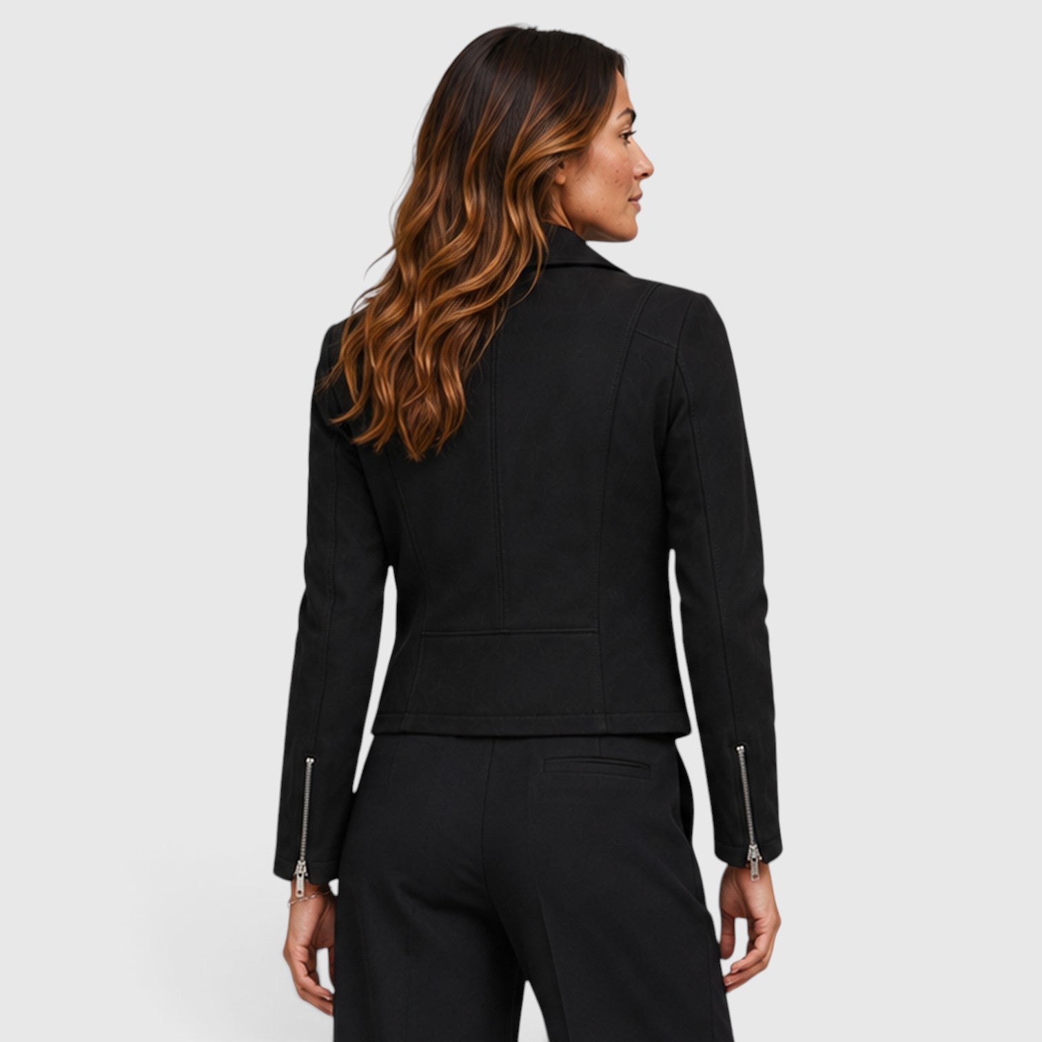 Monvaline | Women's Suede Biker Jacket – Cropped Asymmetric Zip