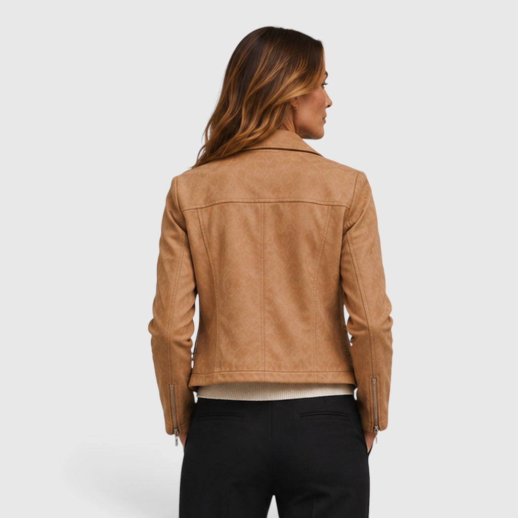 Monvaline | Women's Suede Biker Jacket – Cropped Asymmetric Zip