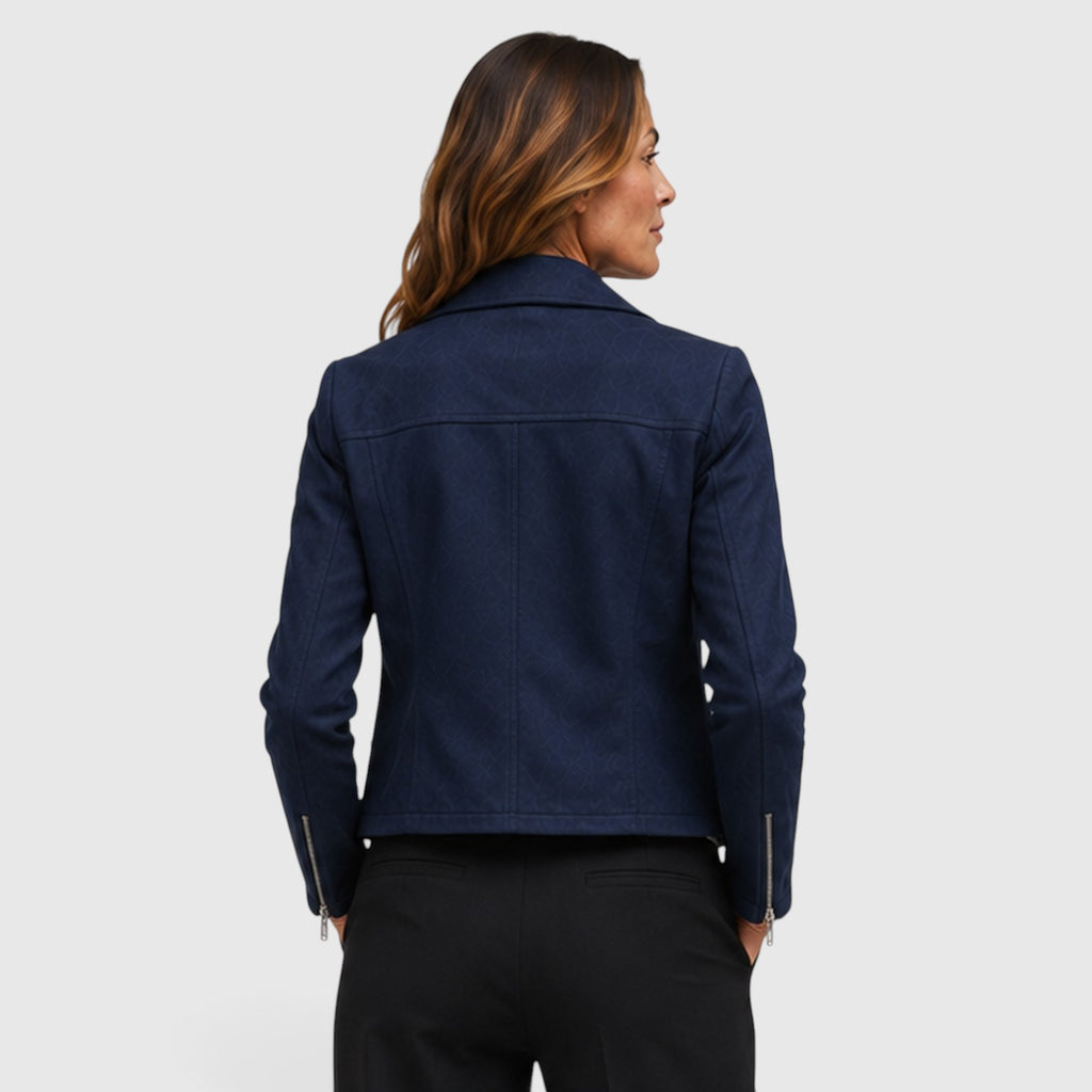 Monvaline | Women's Suede Biker Jacket – Cropped Asymmetric Zip