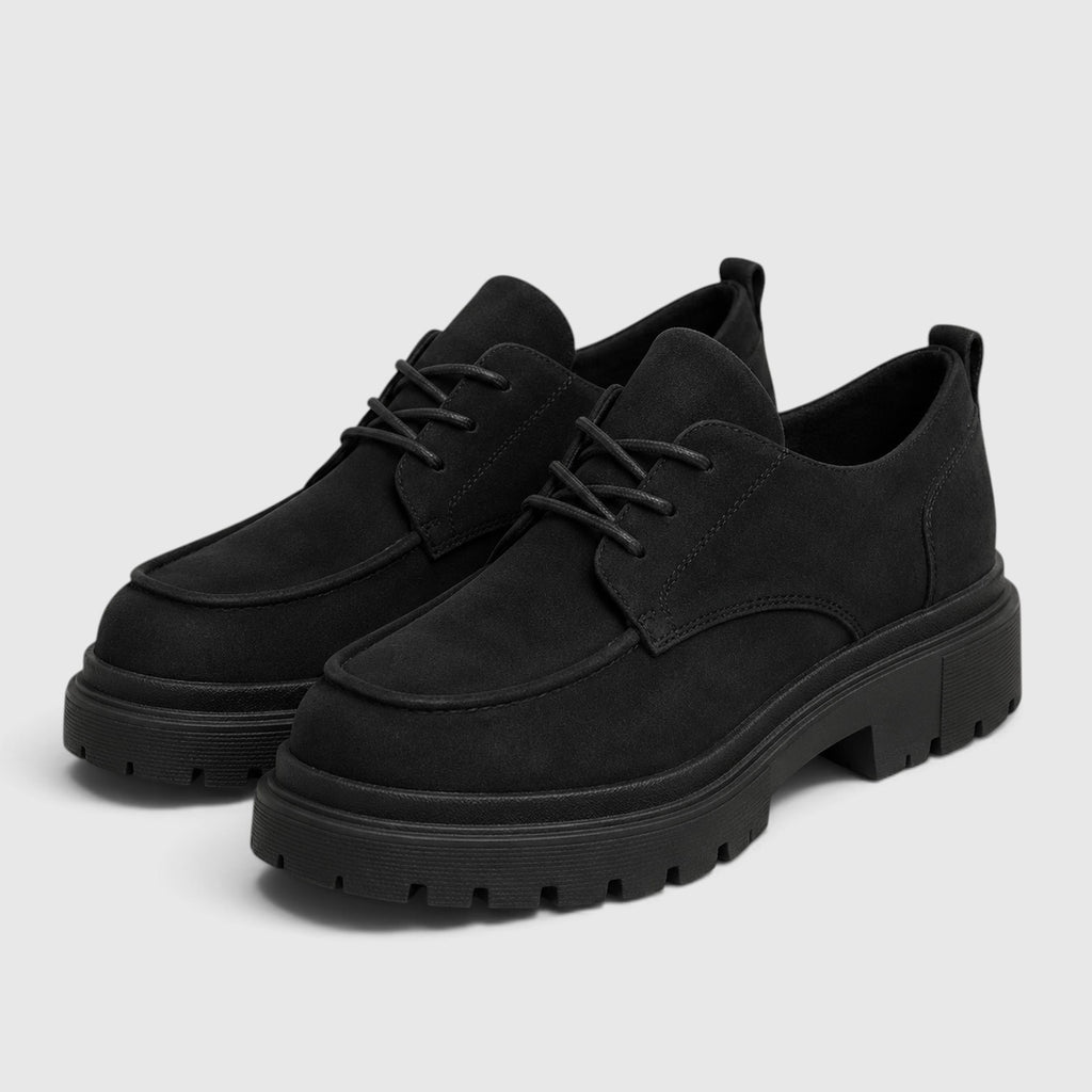 Monvaline | Women's Suede Chunky Sole Lace-Up Casual Shoes