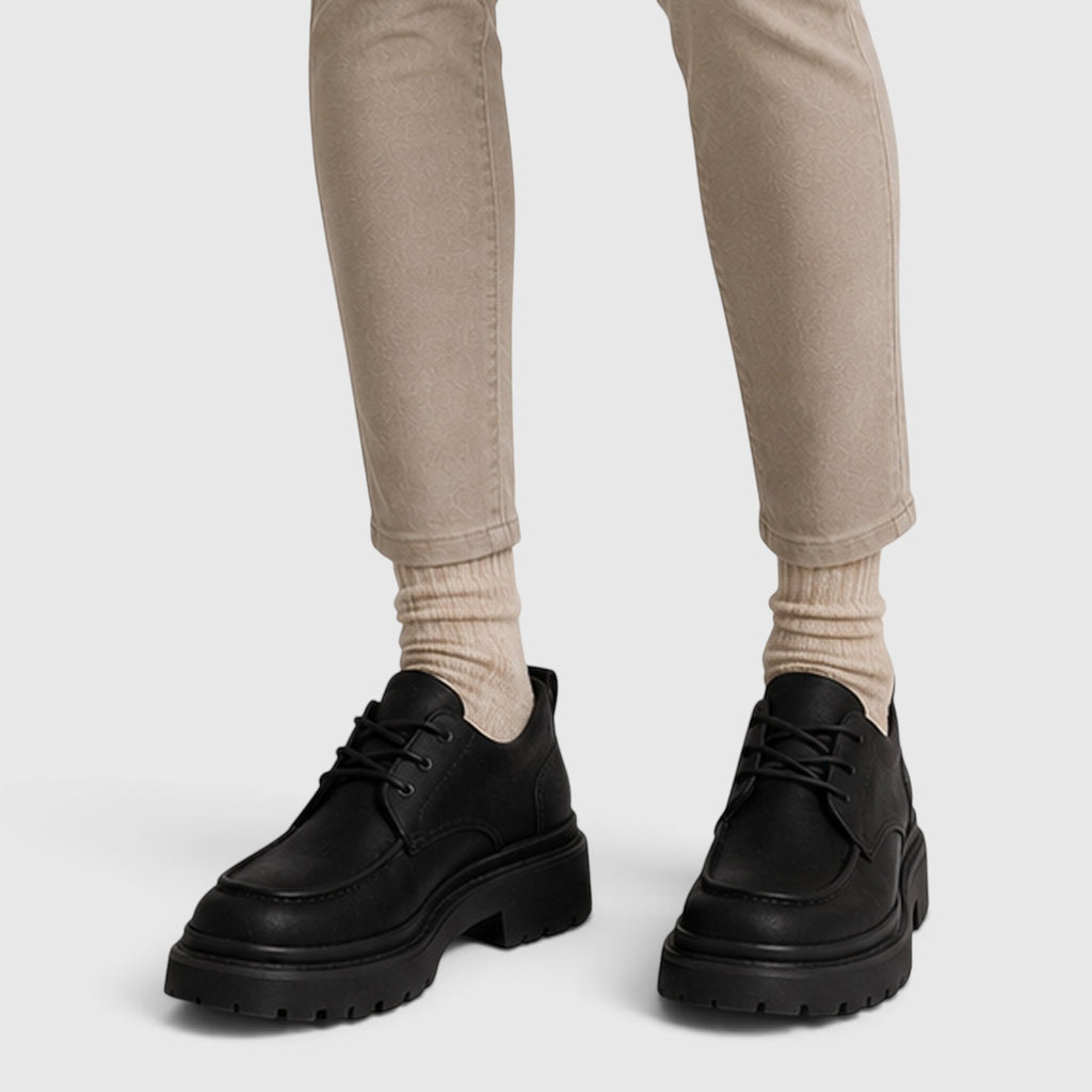Monvaline | Women's Suede Chunky Sole Lace-Up Casual Shoes