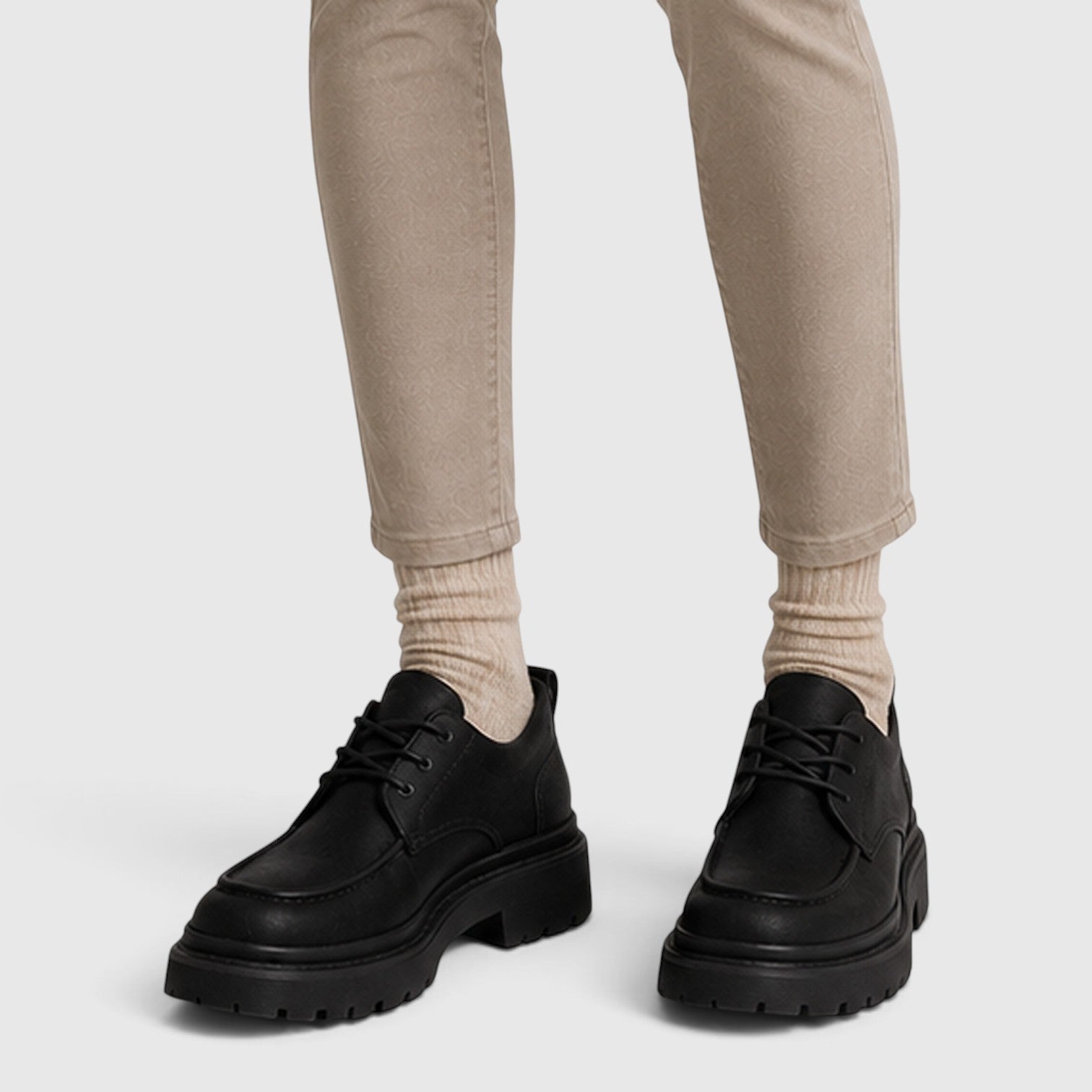 Monvaline | Women's Suede Chunky Sole Lace-Up Casual Shoes