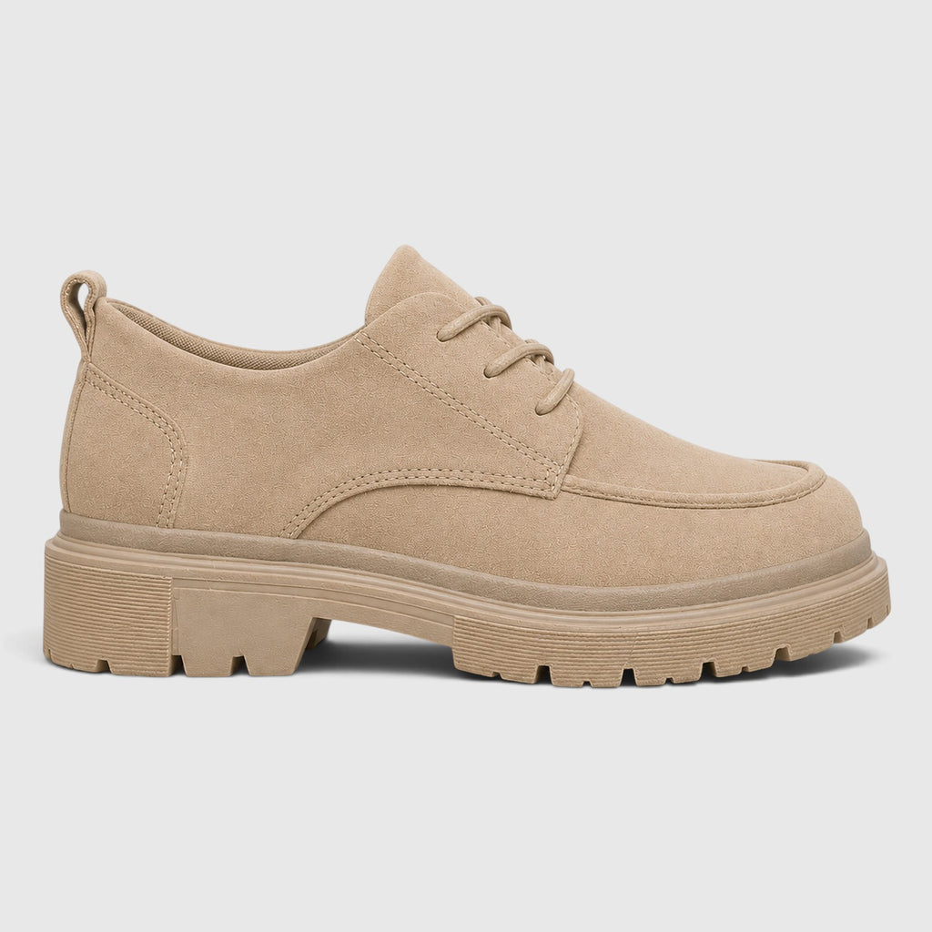 Monvaline | Women's Suede Chunky Sole Lace-Up Casual Shoes