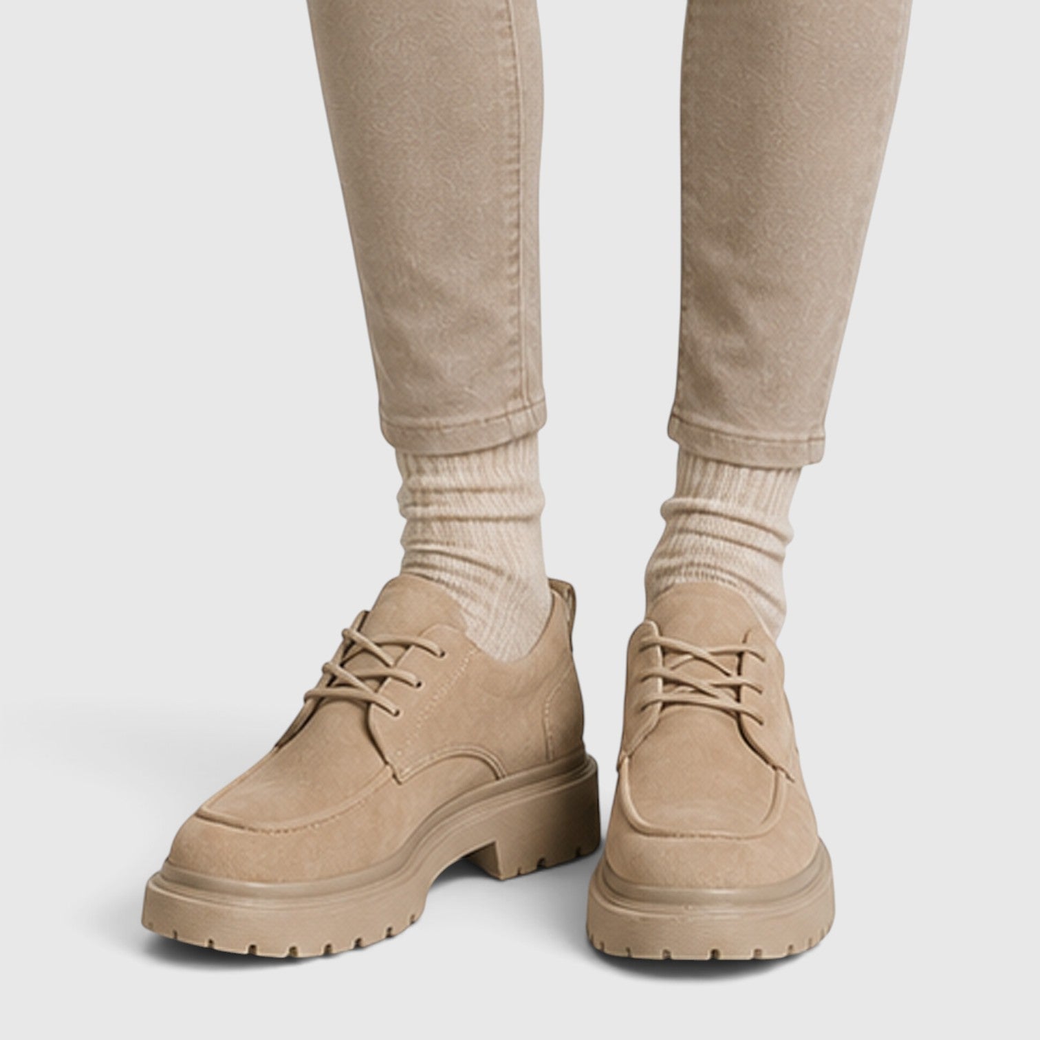 Monvaline | Women's Suede Chunky Sole Lace-Up Casual Shoes