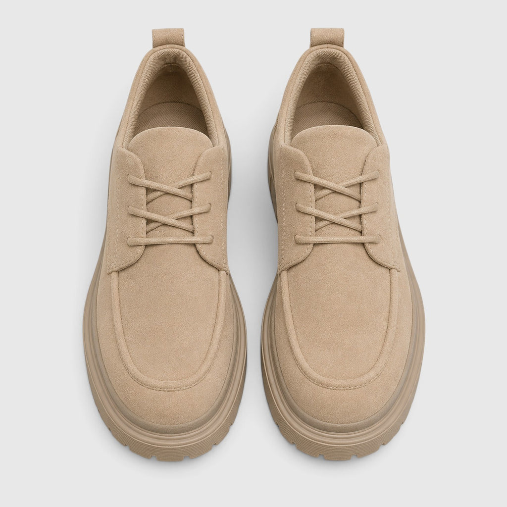 Monvaline | Women's Suede Chunky Sole Lace-Up Casual Shoes
