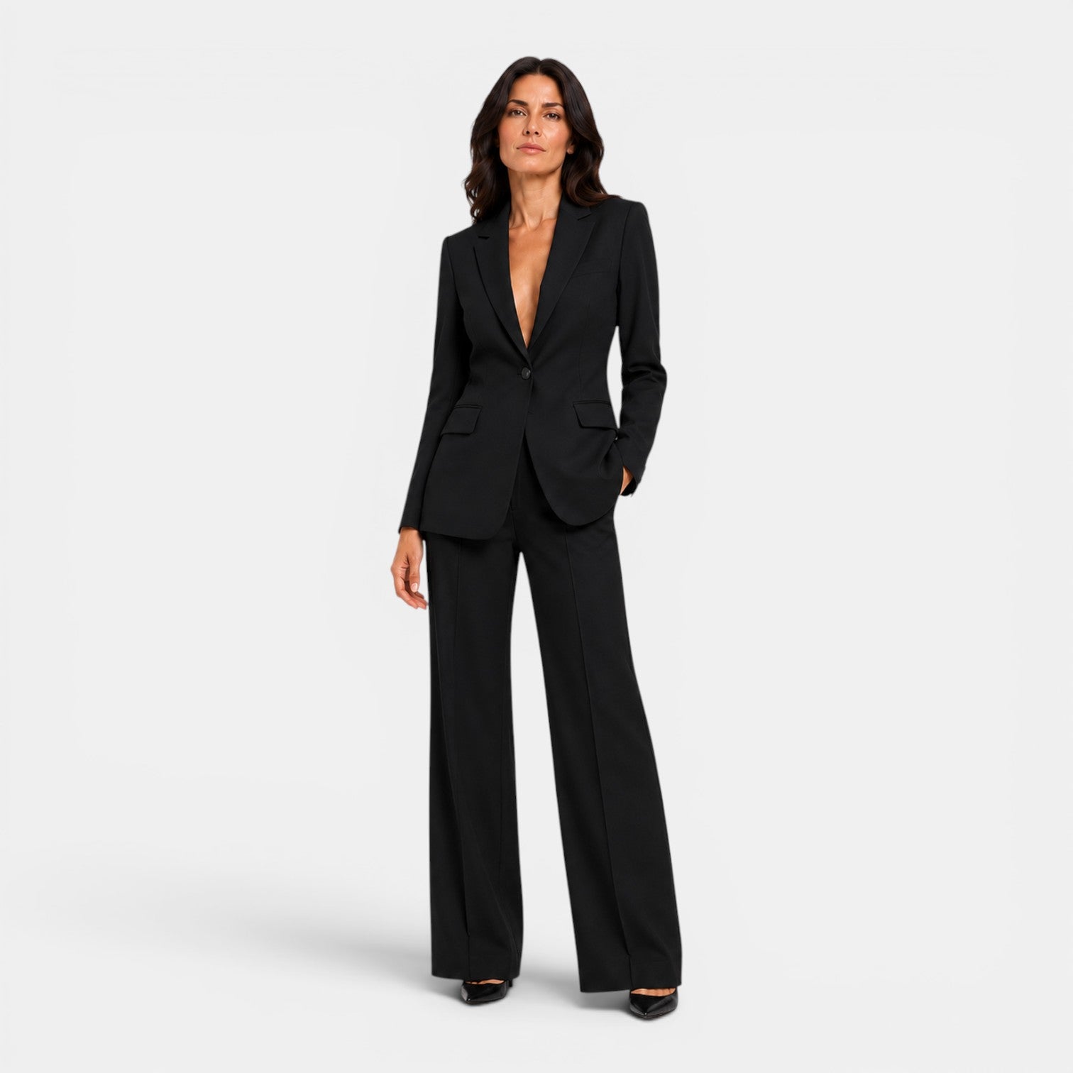 Monvaline | Women's Tailored Blazer and Wide Leg Trousers Office Suit Set