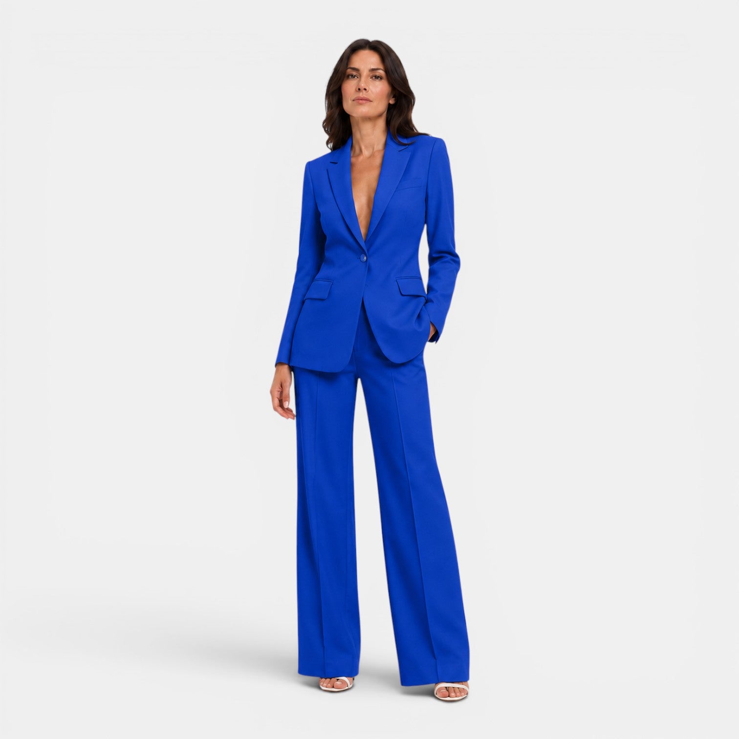 Monvaline | Women's Tailored Blazer and Wide Leg Trousers Office Suit Set