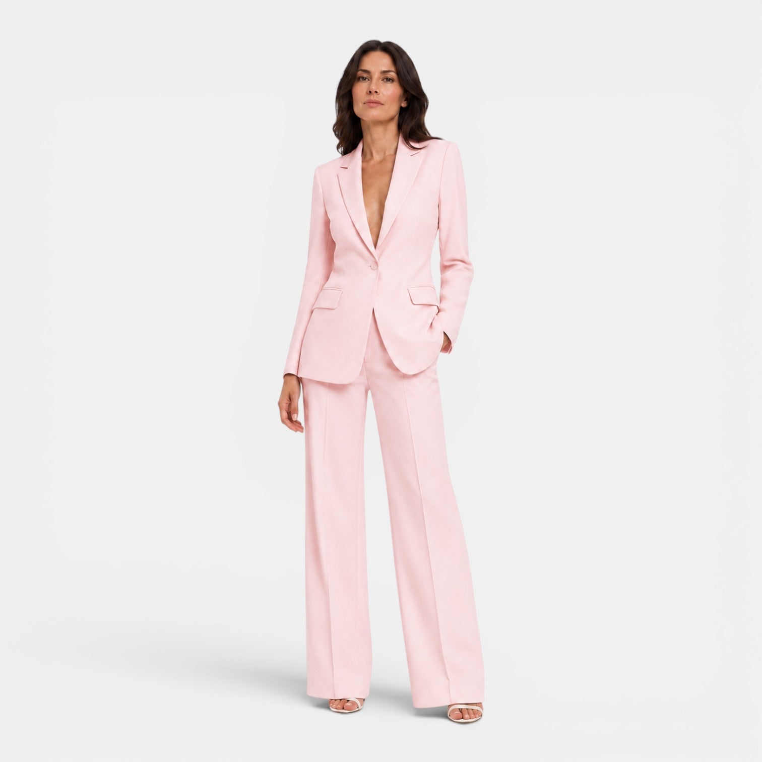 Monvaline | Women's Tailored Blazer and Wide Leg Trousers Office Suit Set