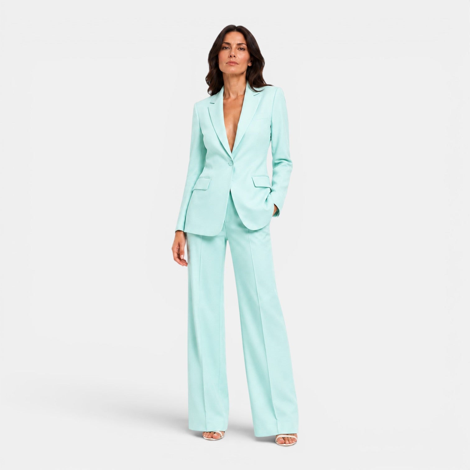 Monvaline | Women's Tailored Blazer and Wide Leg Trousers Office Suit Set