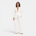 Monvaline | Women's Tailored Blazer and Wide Leg Trousers Office Suit Set