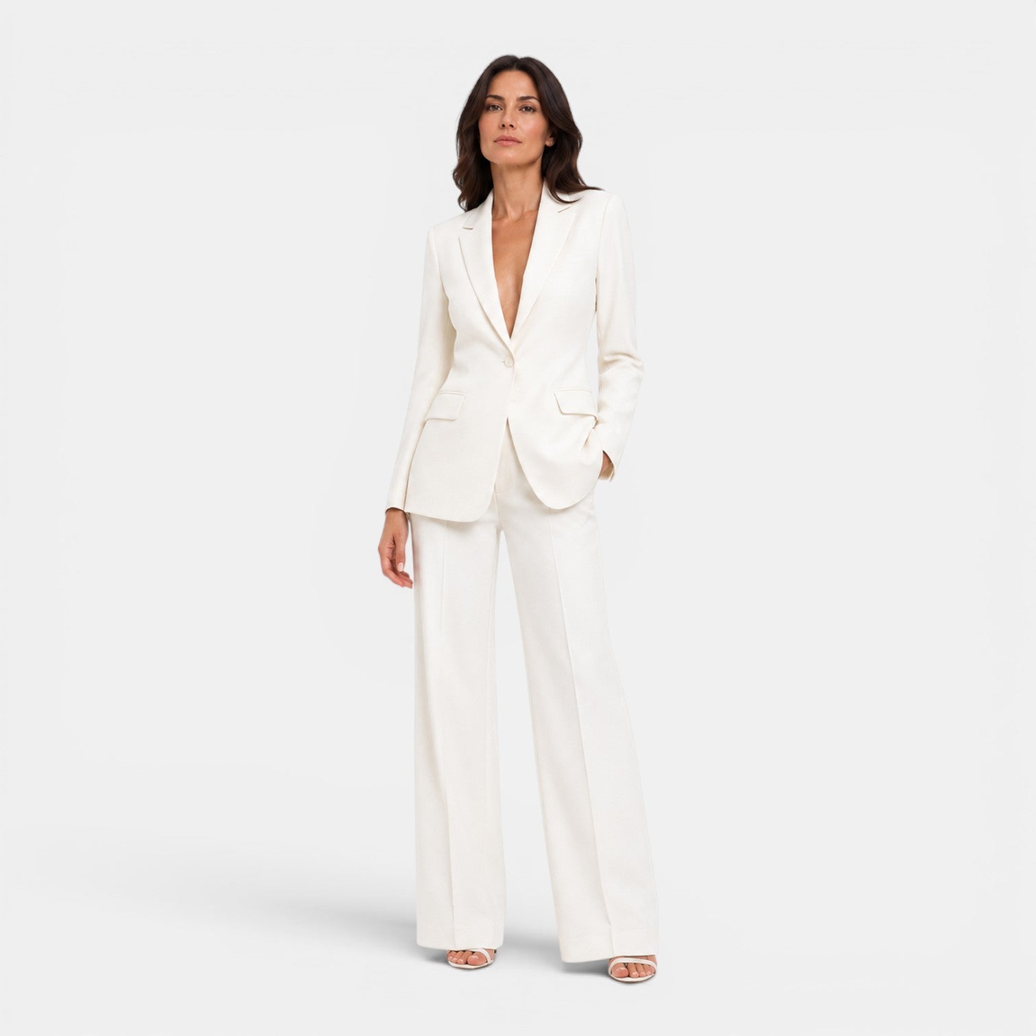 Monvaline | Women's Tailored Blazer and Wide Leg Trousers Office Suit Set