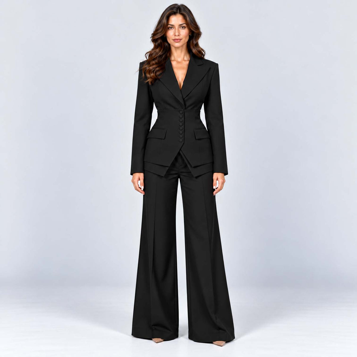 Monvaline | Women's Tailored Three-Piece Suit with Wide-Leg Trousers