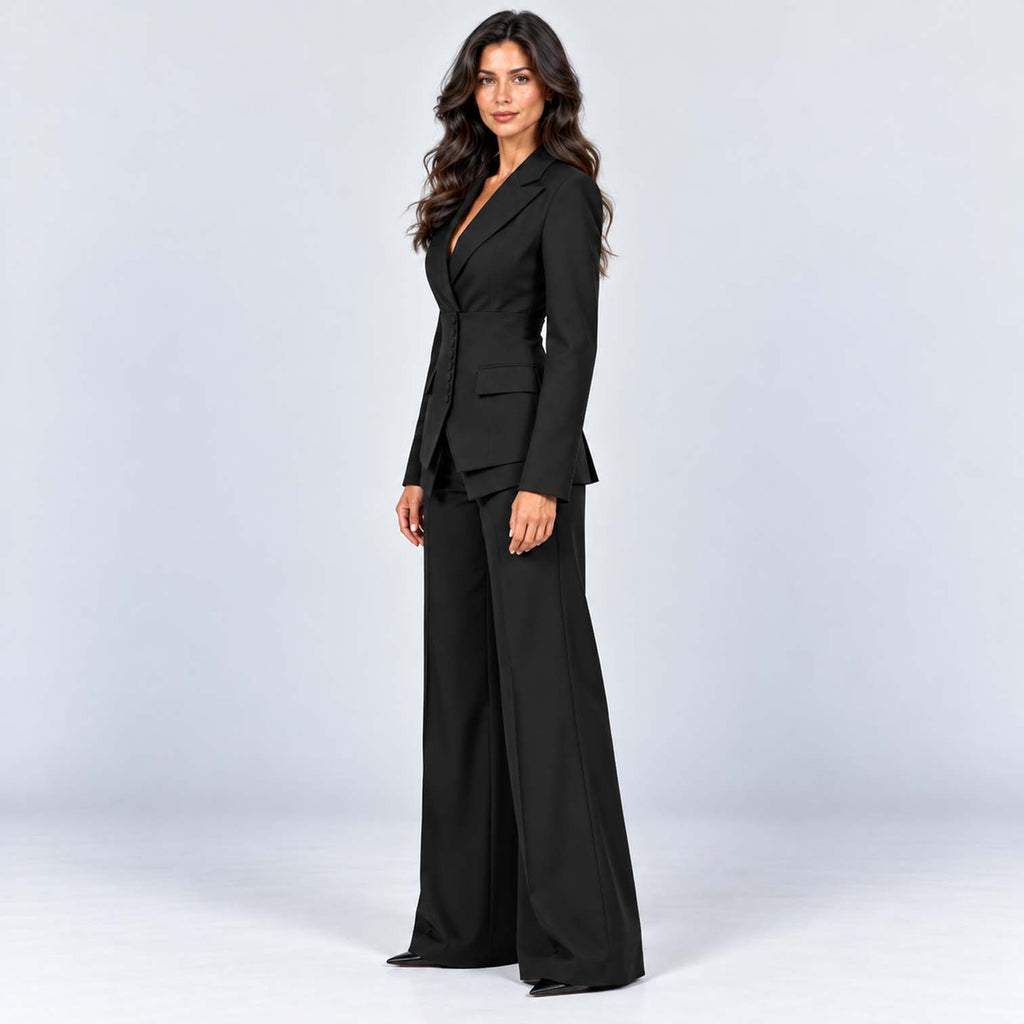 Monvaline | Women's Tailored Three-Piece Suit with Wide-Leg Trousers