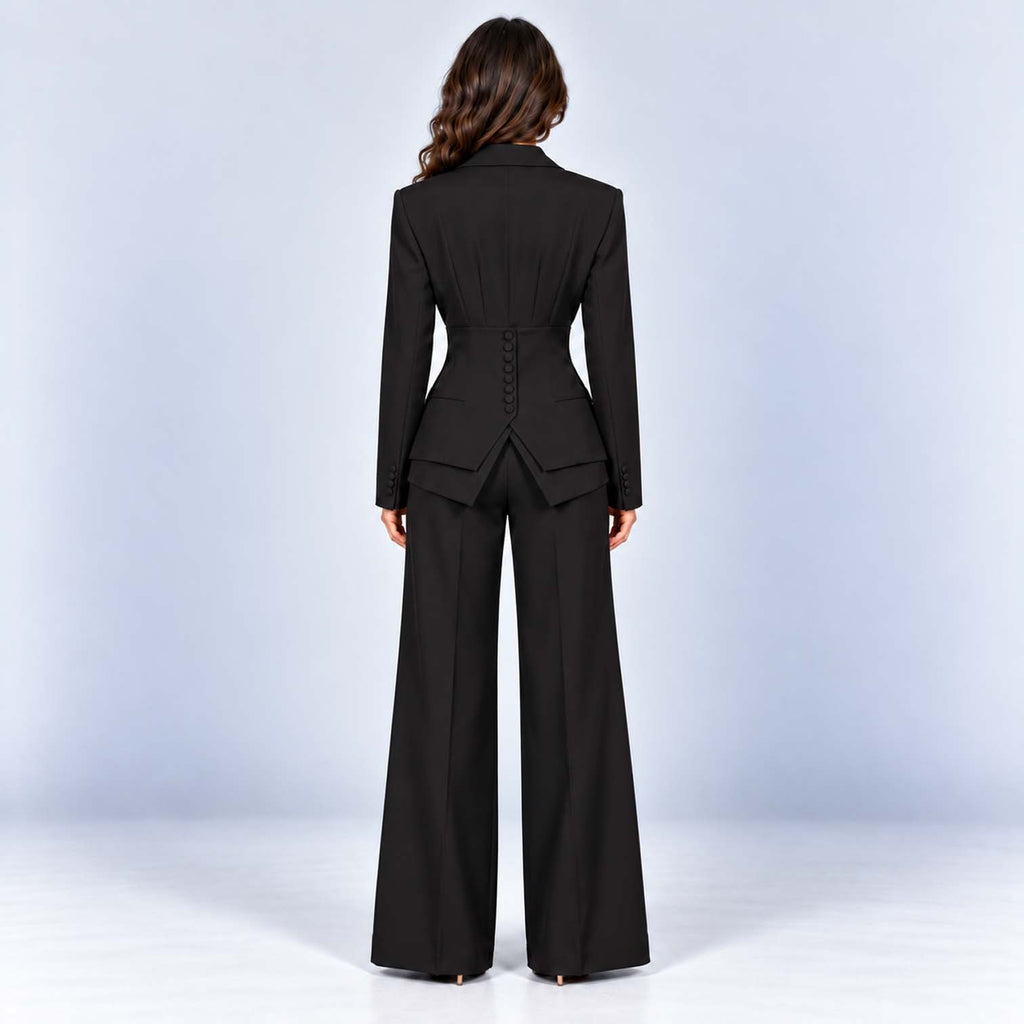 Monvaline | Women's Tailored Three-Piece Suit with Wide-Leg Trousers