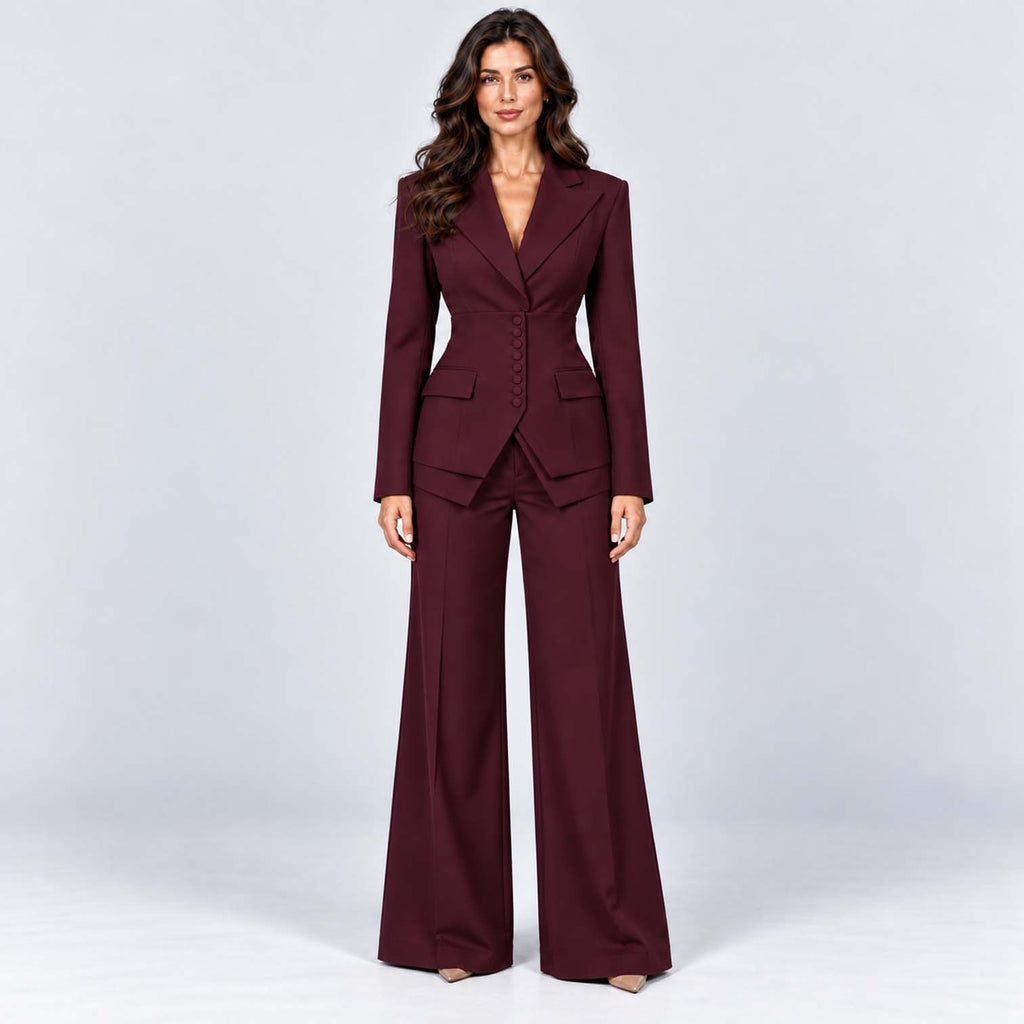 Monvaline | Women's Tailored Three-Piece Suit with Wide-Leg Trousers