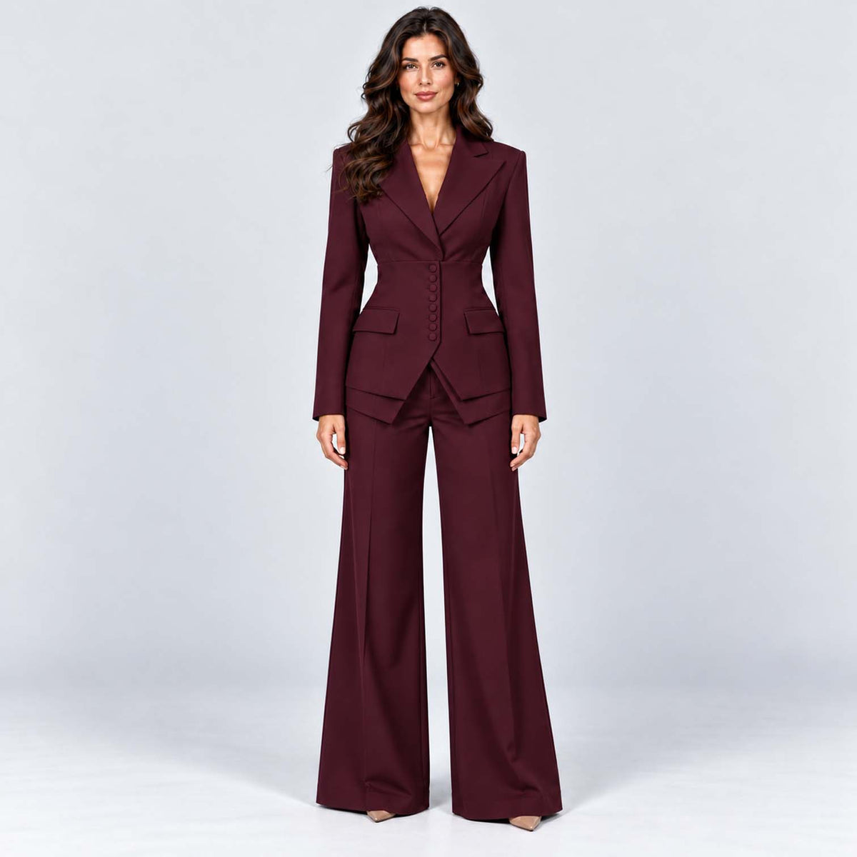 Monvaline | Women's Tailored Three-Piece Suit with Wide-Leg Trousers