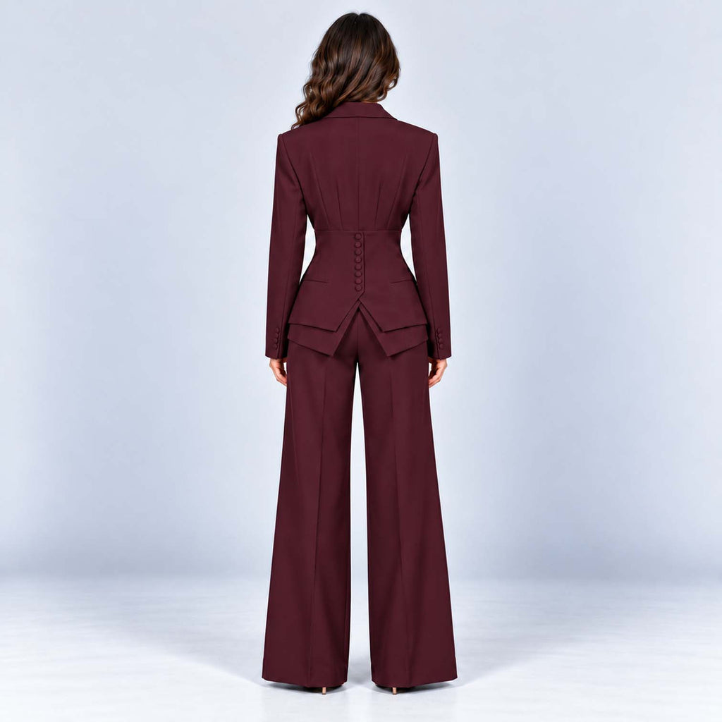 Monvaline | Women's Tailored Three-Piece Suit with Wide-Leg Trousers