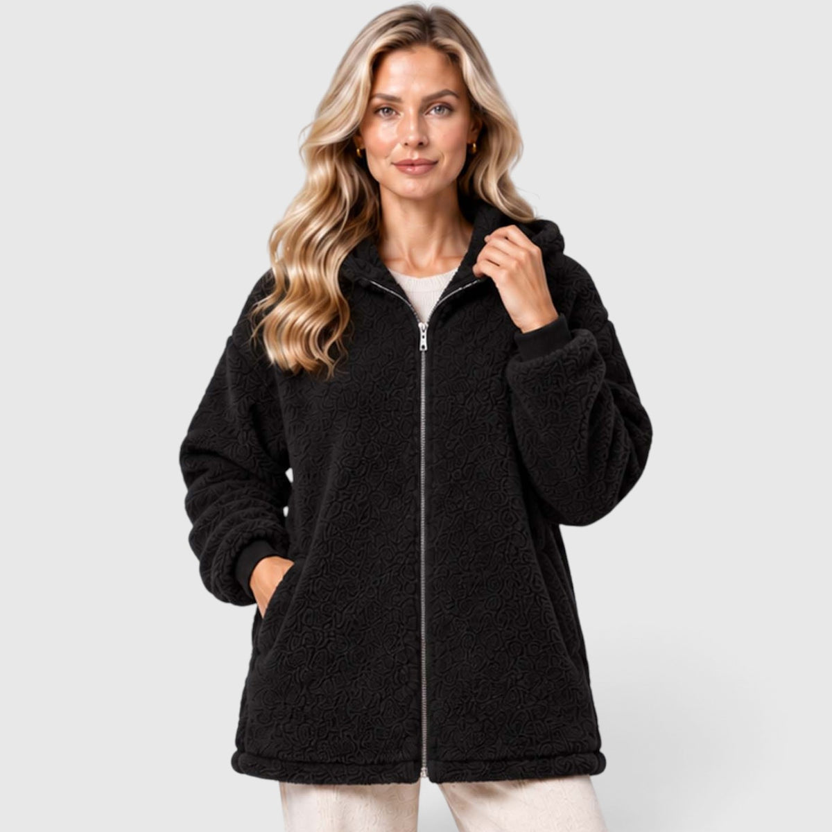 Monvaline | Women's Teddy Fleece Cardigan with Hood and Pockets