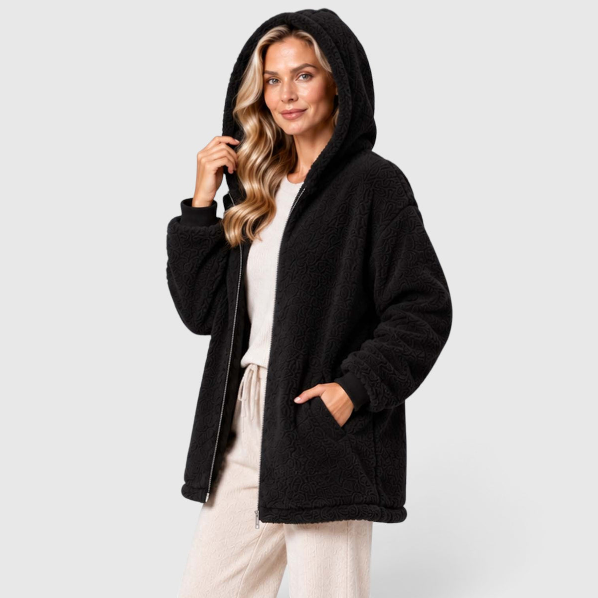 Monvaline | Women's Teddy Fleece Cardigan with Hood and Pockets