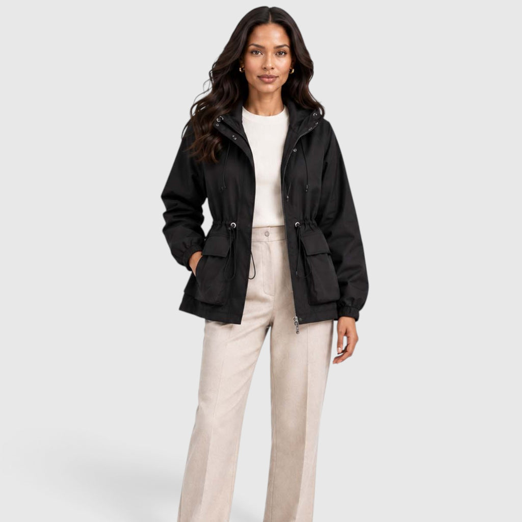 Women's Water Resistant Rain Jacket – Hooded Drawstring Waist