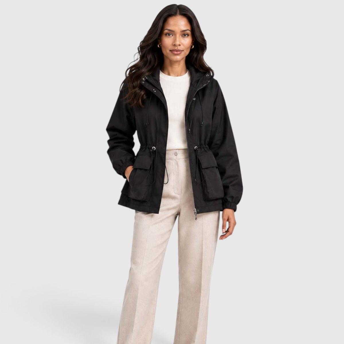 Women's Water Resistant Rain Jacket – Hooded Drawstring Waist