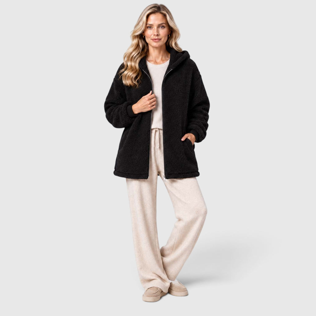Monvaline | Women's Teddy Fleece Cardigan with Hood and Pockets